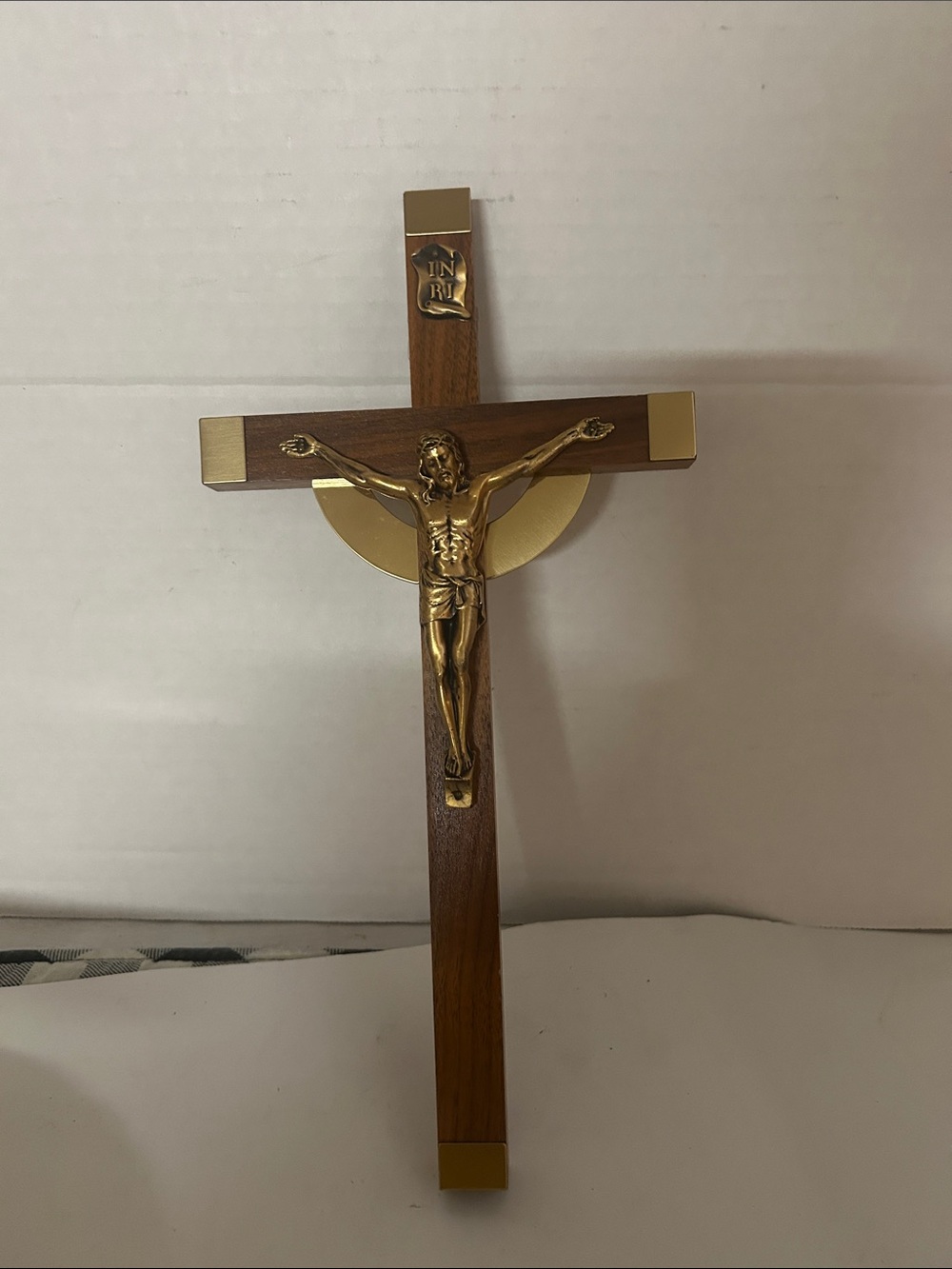 Gold and Wood Wall Crucifix - Decorative Home Wall Decor